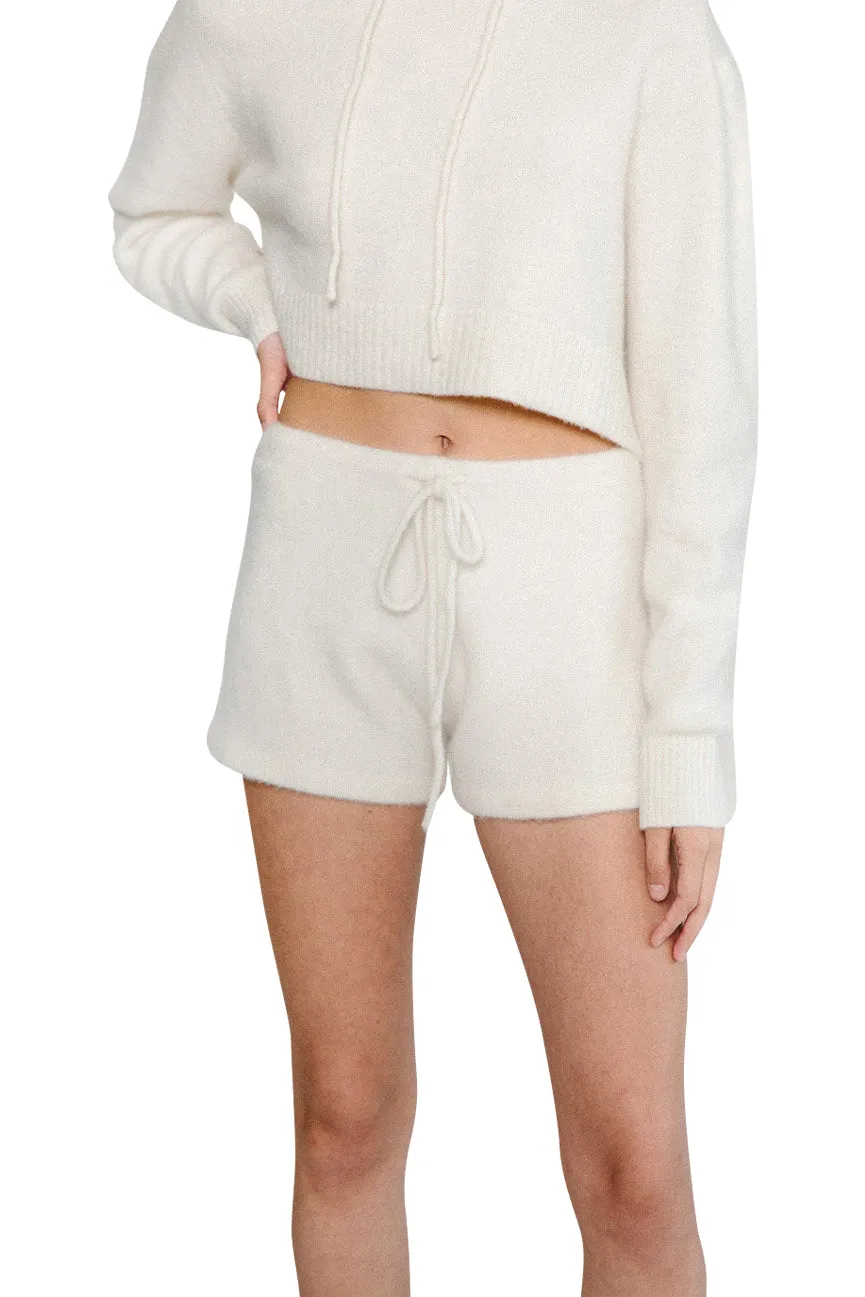 White Ice Cuddle Cashmere Drawstring Shorts