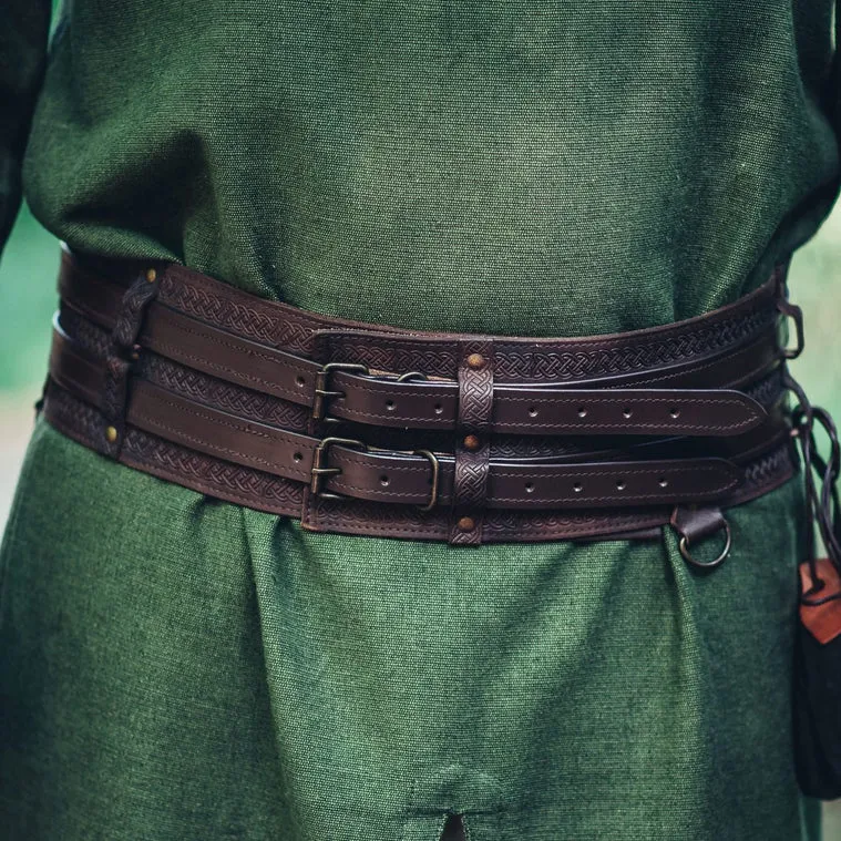 Wide Detailed Viking Leather Belt