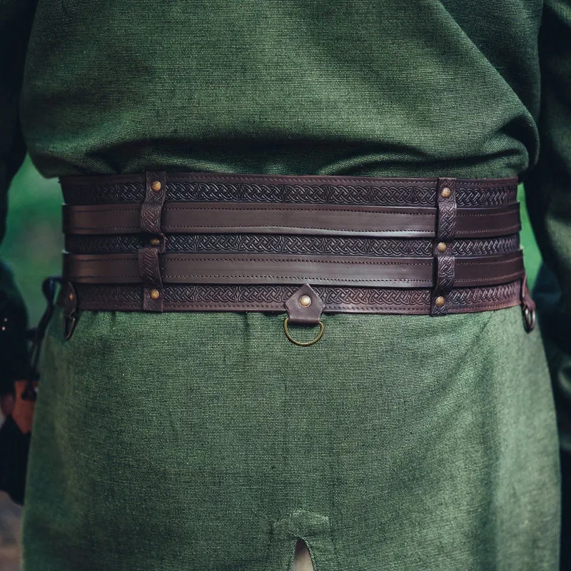 Wide Detailed Viking Leather Belt