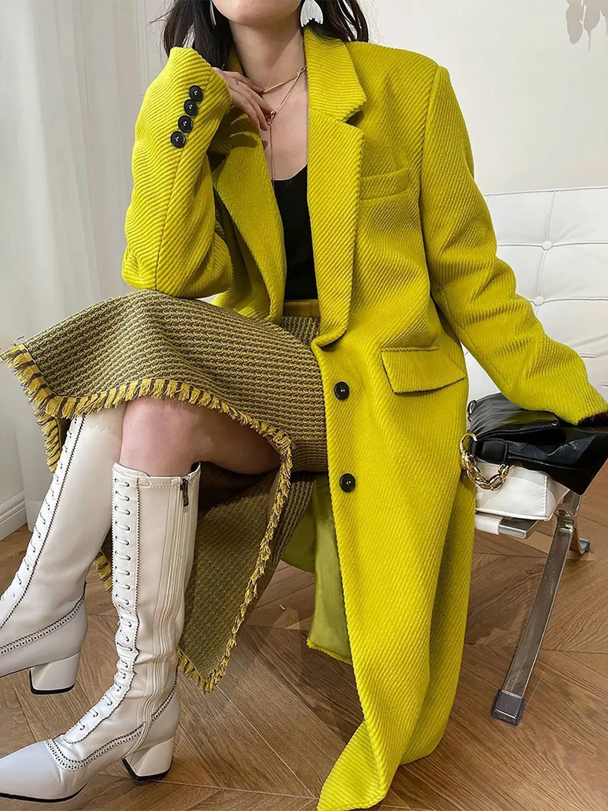 Women Yellow Long Wool Coat,Single breasted Wool Long Coat,Wool Overcoat,Oversize Wool Coat,Warm Winter Coat,Loose Wool Coat,Yellow Coat