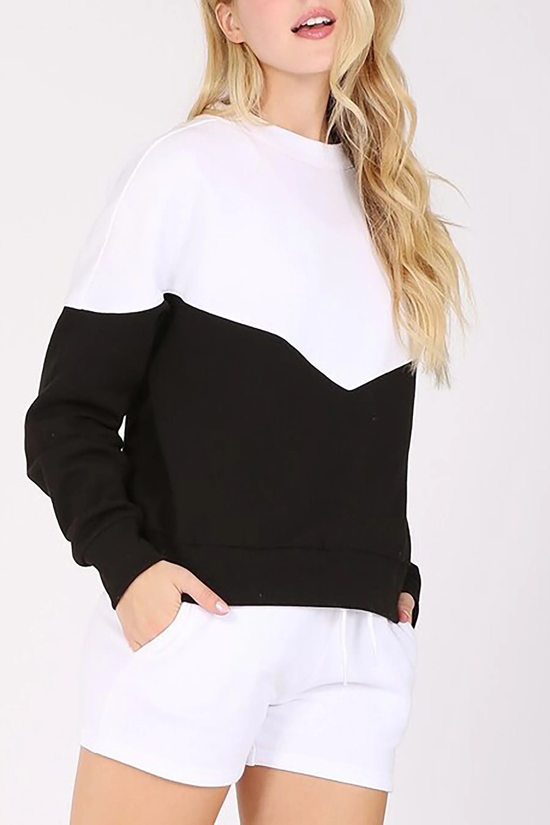 Women's Casual Long Sleeve Color Block Fleece Sweatshirt