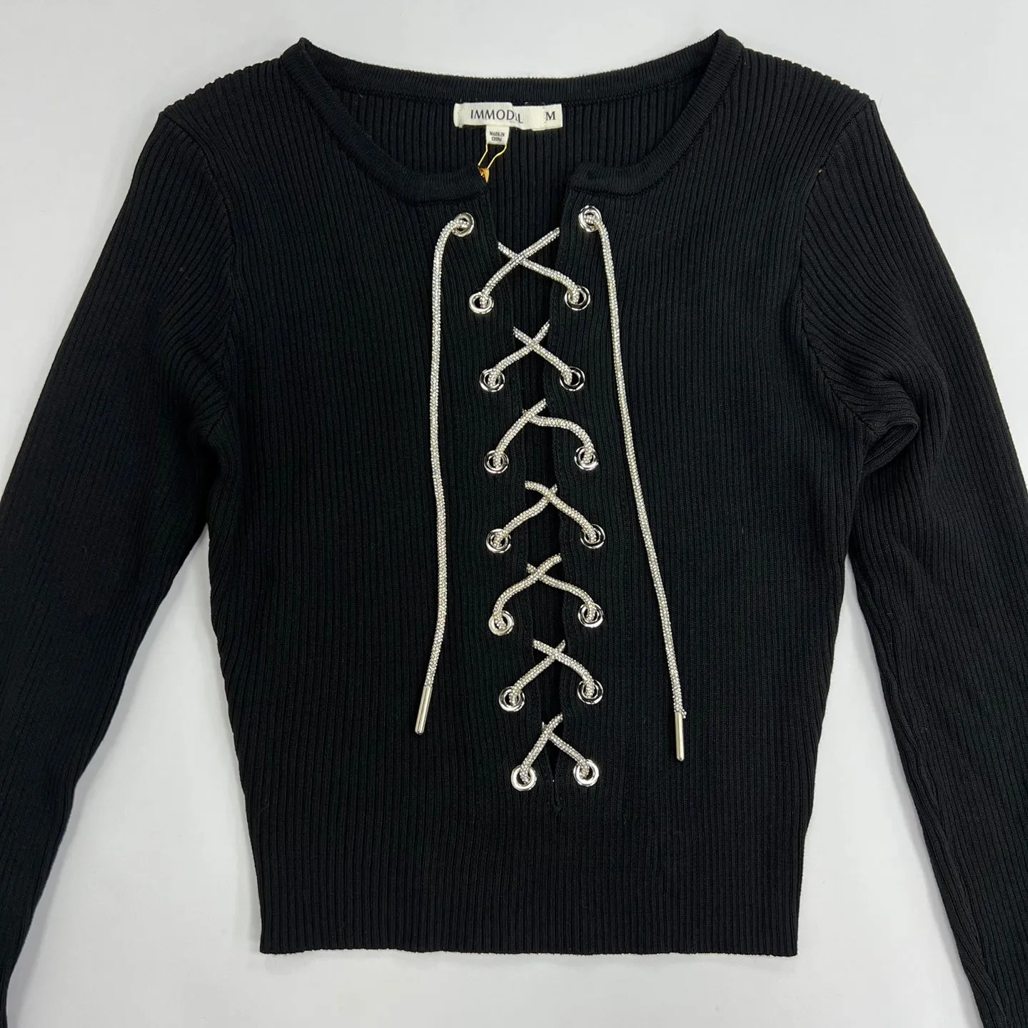 Women's Long Sleeve Sweater Top with Front Tie