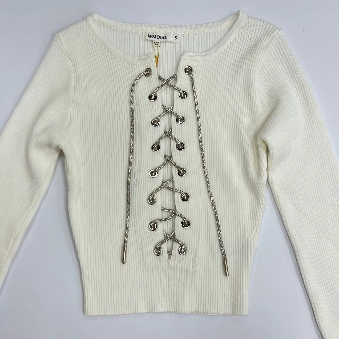 Women's Long Sleeve Sweater Top with Front Tie