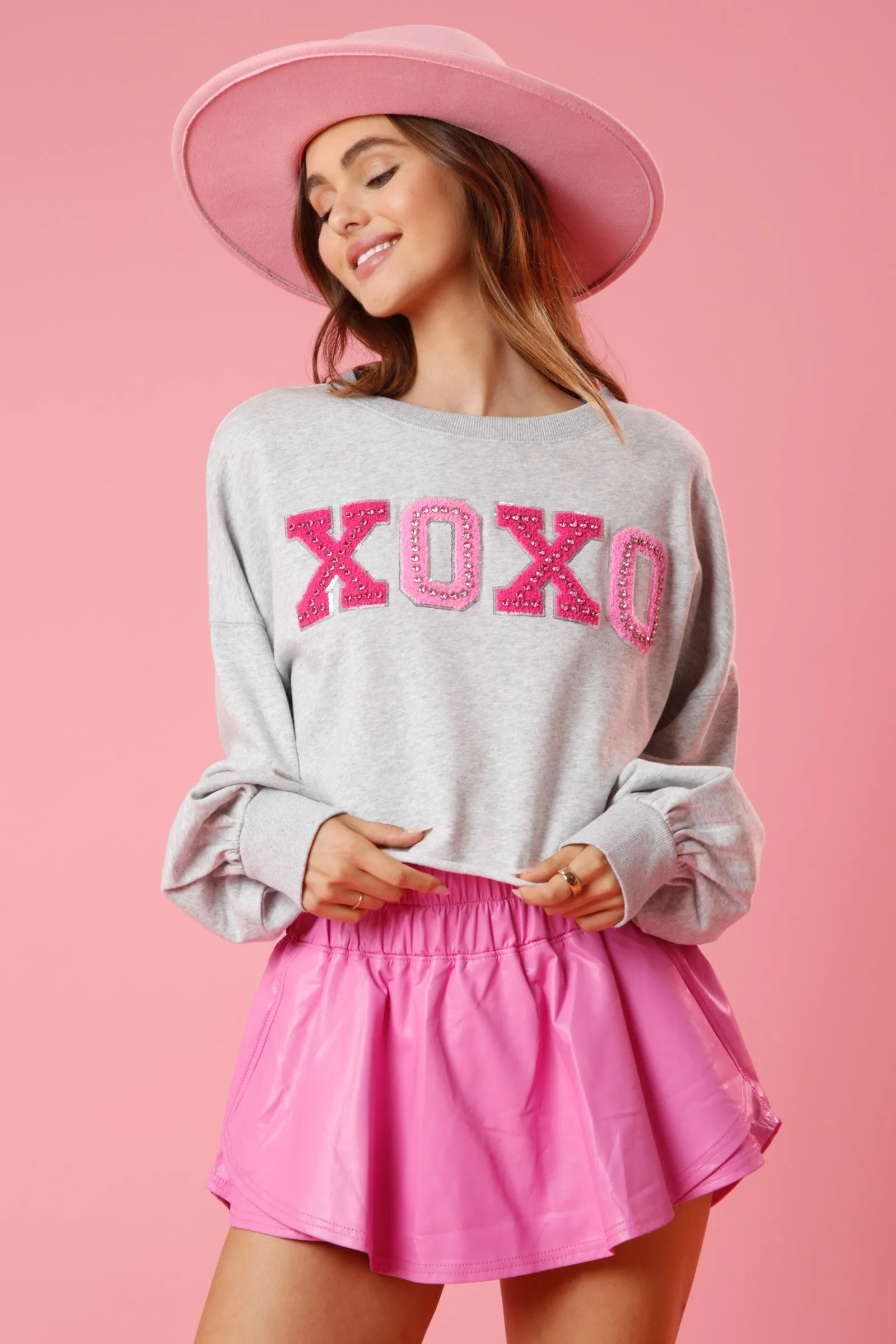 XOXO Sequin Sweatshirt- Grey