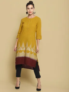 Yellow Dip Dye Kurta With Khadi Print