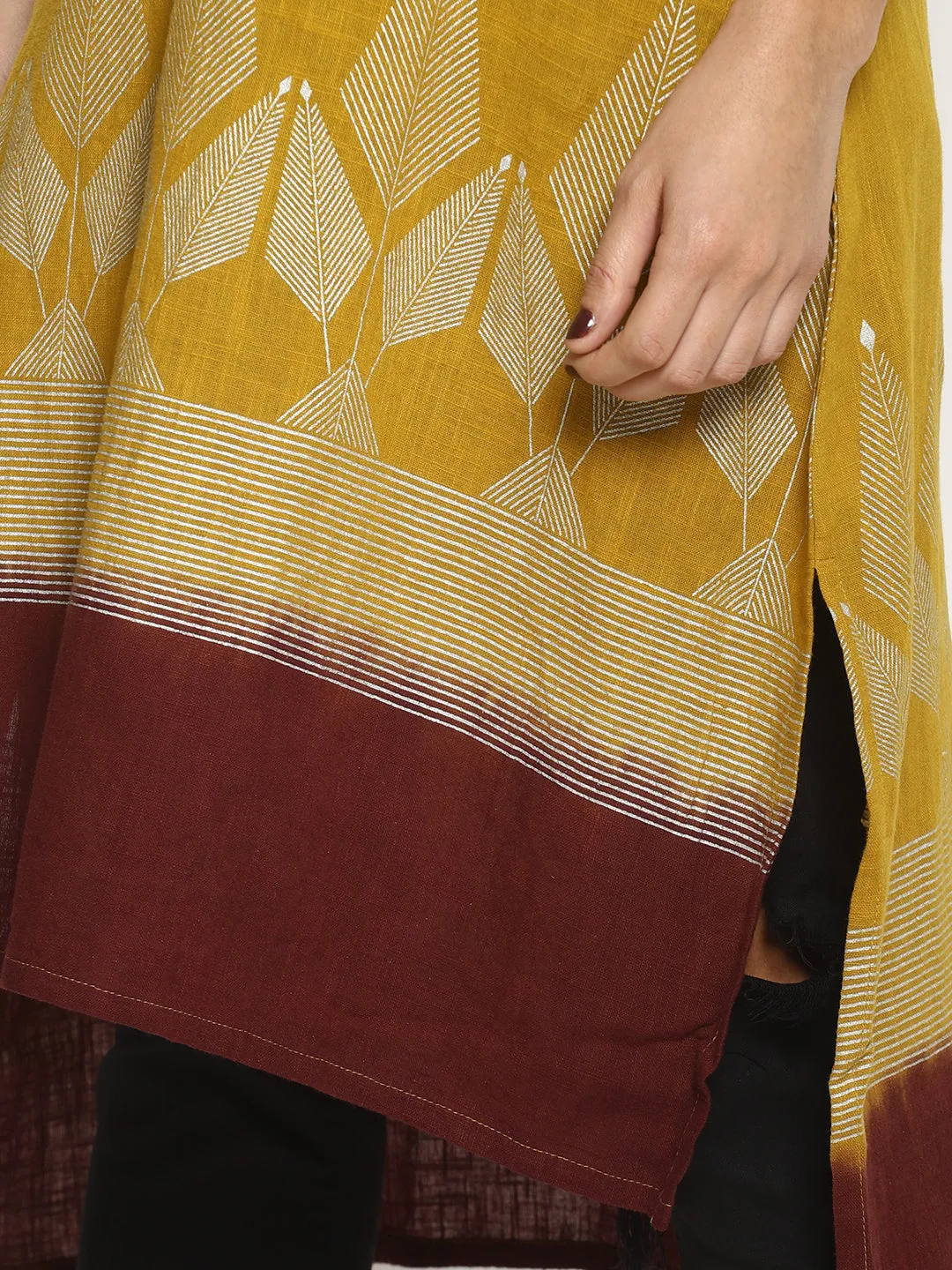 Yellow Dip Dye Kurta With Khadi Print