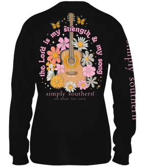 Youth Simply Southern Guitar and Flowers 'The Lord Is My Strength and My Song' Long Sleeve T-Shirt