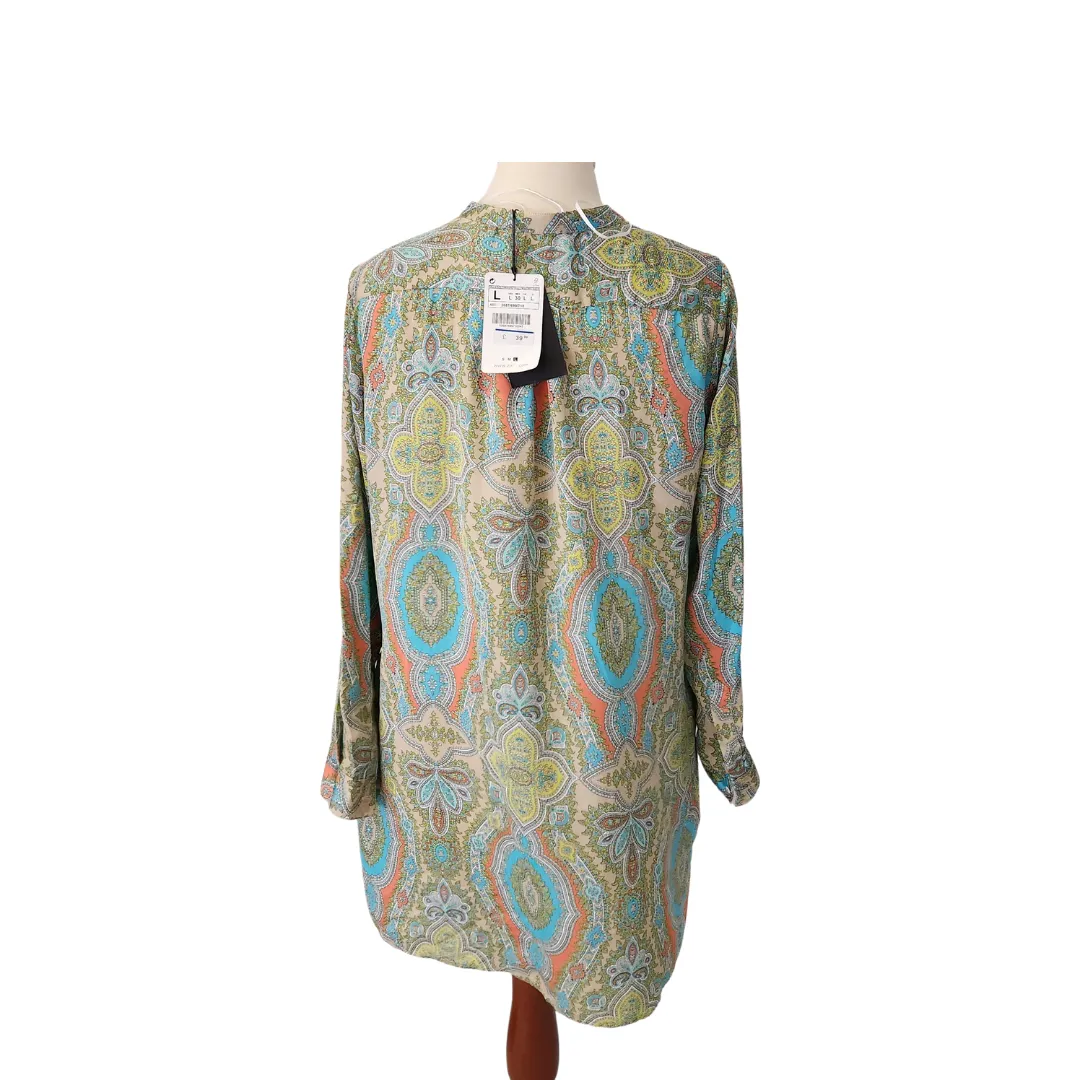 ZARA Green Printed Satin Tunic | Brand New |