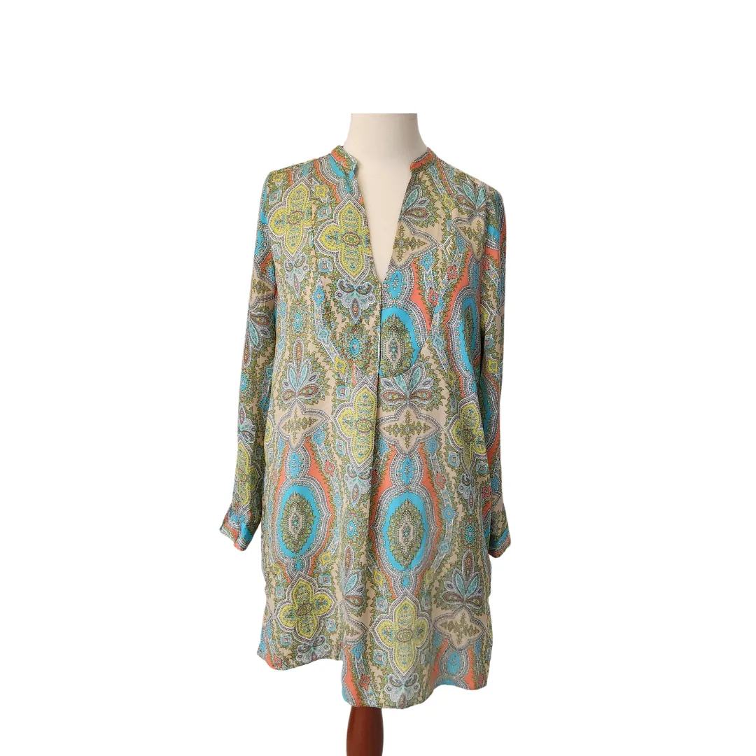 ZARA Green Printed Satin Tunic | Brand New |